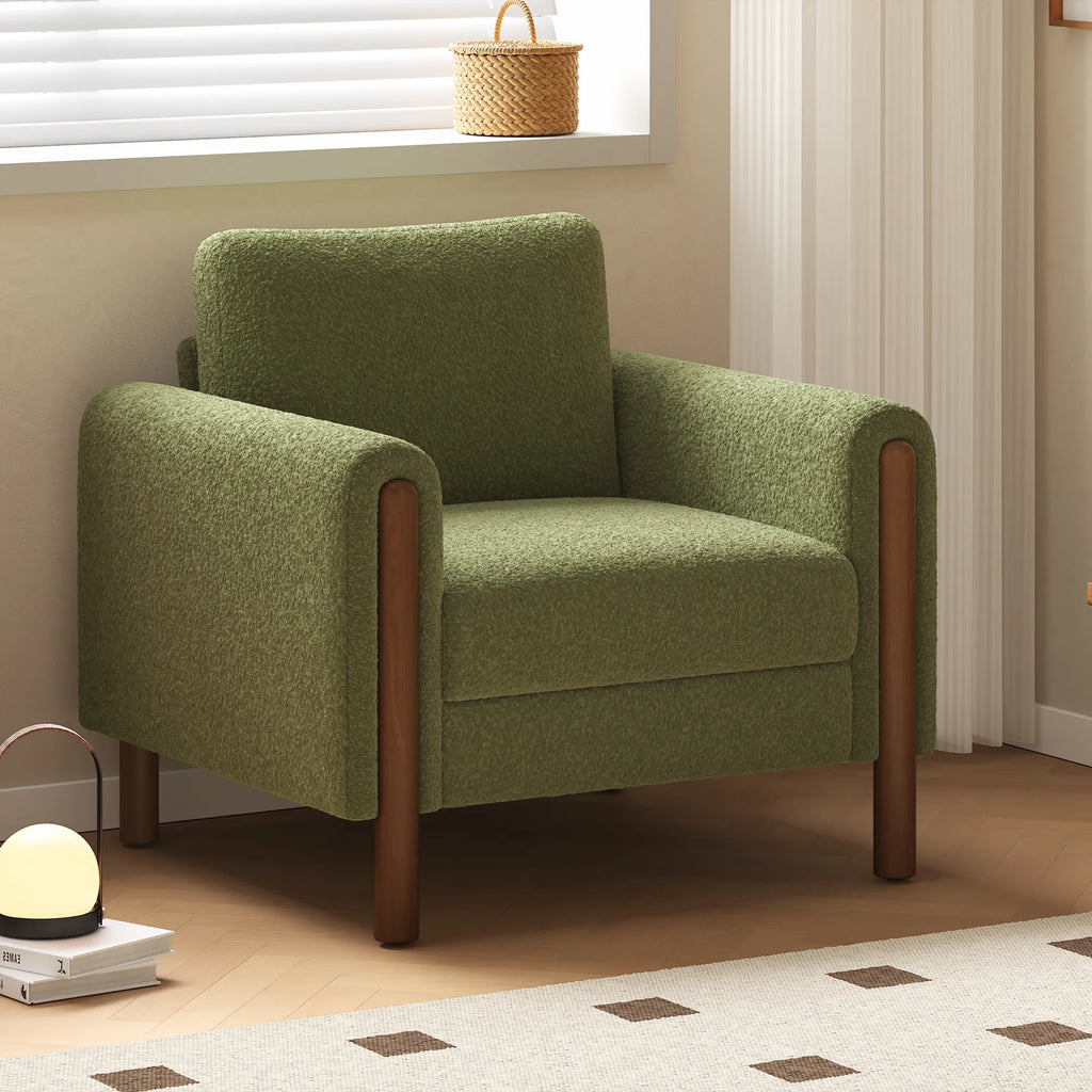 Upholstered Accent Chair with Curved Handrail & Walnut Legs
