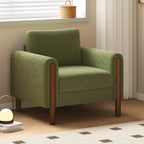 Upholstered Accent Chair with Curved Handrail & Walnut Legs