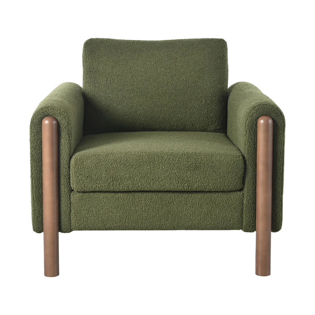 Upholstered Accent Chair with Curved Handrail & Walnut Legs