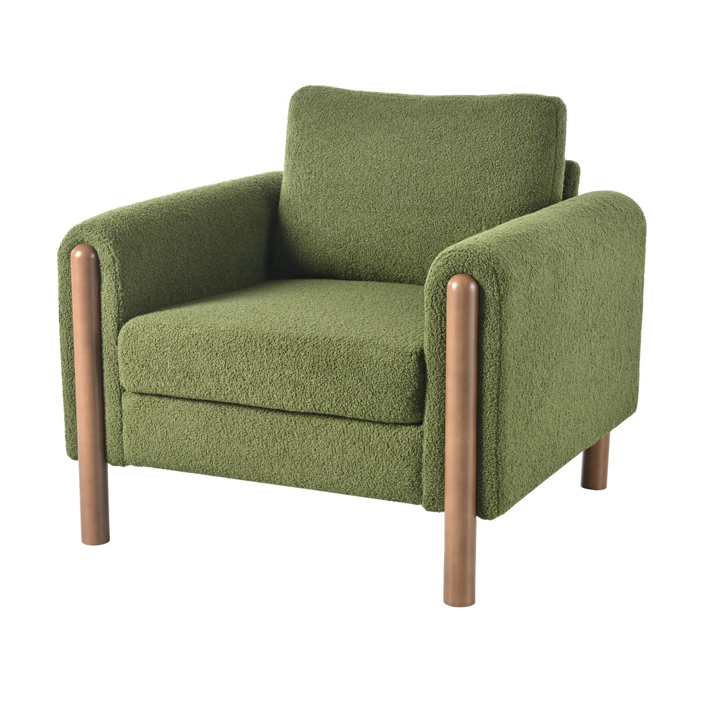 Upholstered Accent Chair with Curved Handrail & Walnut Legs