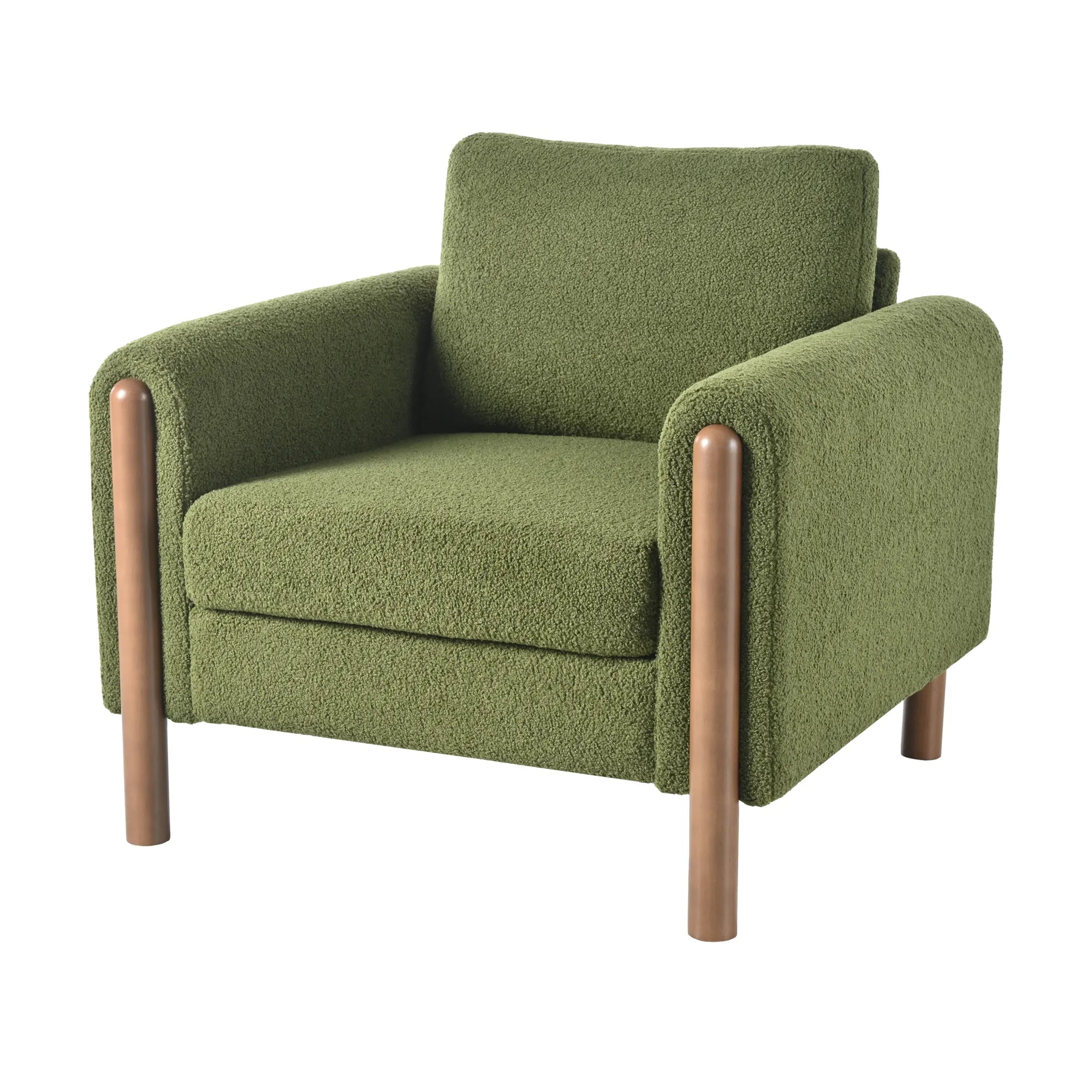 Upholstered Accent Chair with Curved Handrail & Walnut Legs