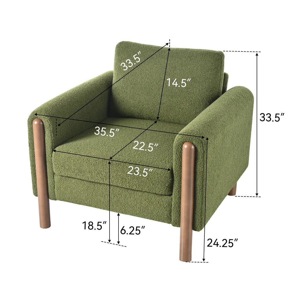Upholstered Accent Chair with Curved Handrail & Walnut Legs