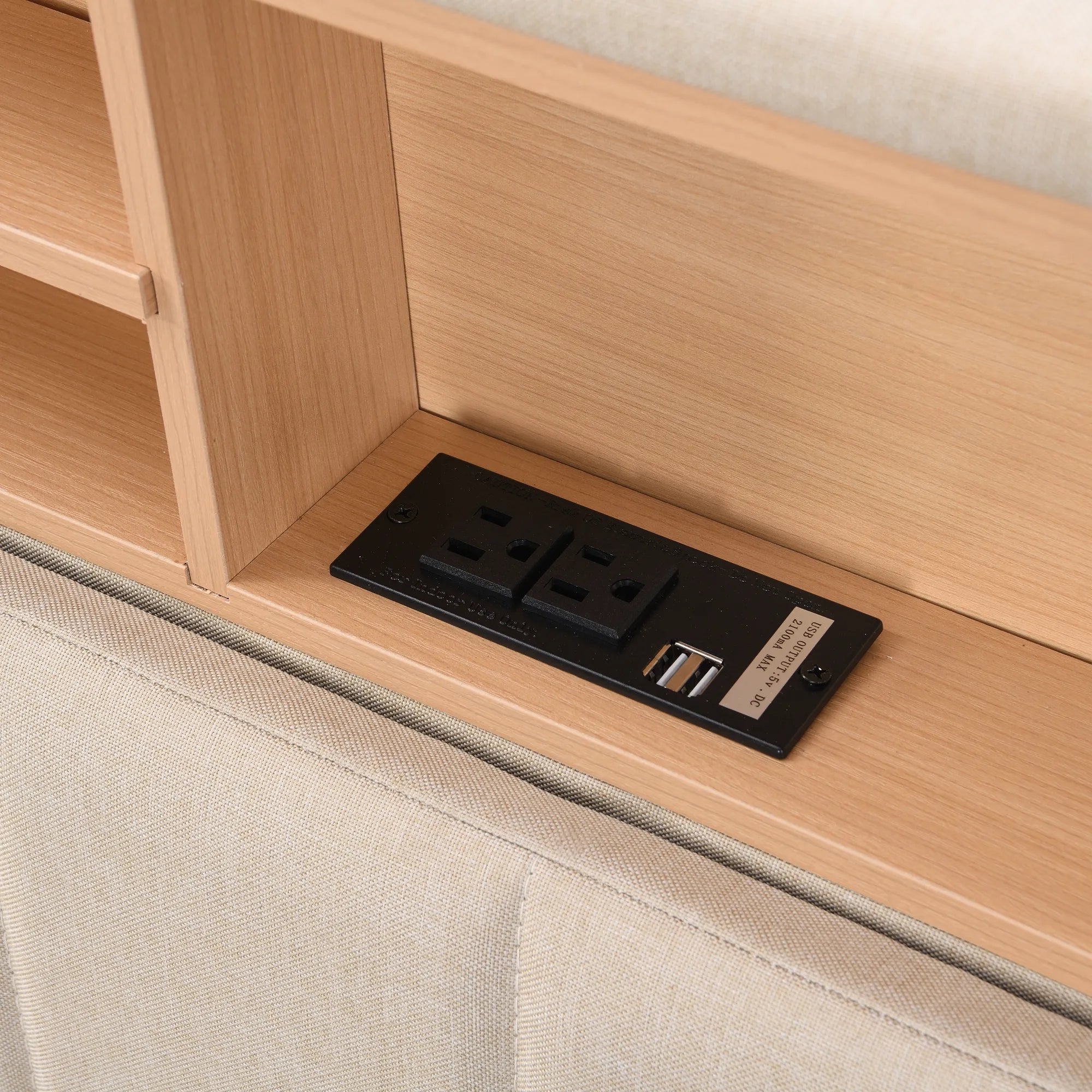 Upholstered Platform Bed Frame with Storage Headboard and USB Port