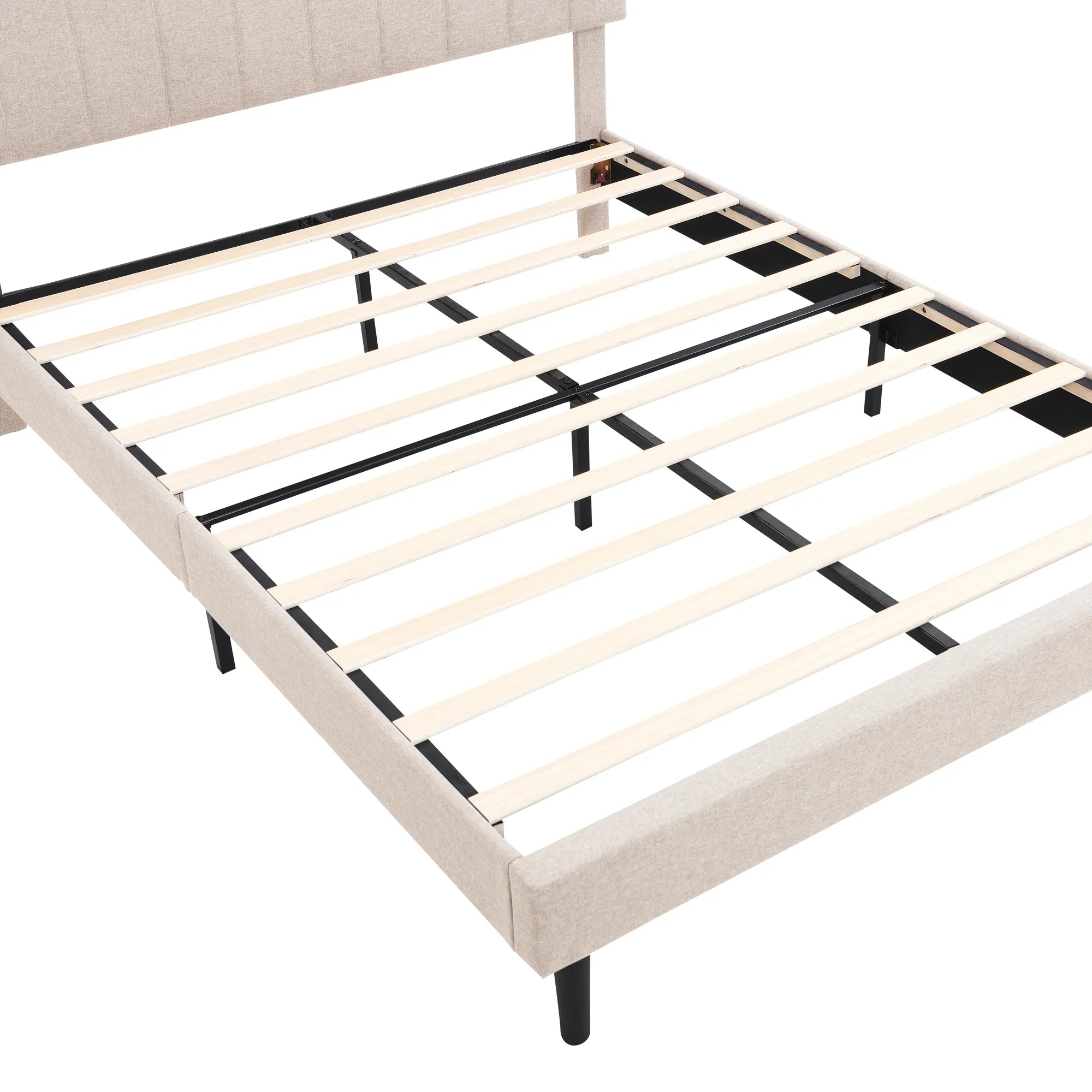 Upholstered Platform Bed Frame with Storage Headboard and USB Port