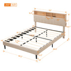 Upholstered Platform Bed Frame with Storage Headboard and USB Port