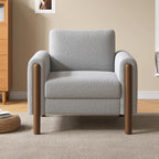 Upholstered Accent Chair with Curved Handrail & Walnut Legs