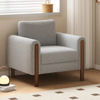 Upholstered Accent Chair with Curved Handrail & Walnut Legs