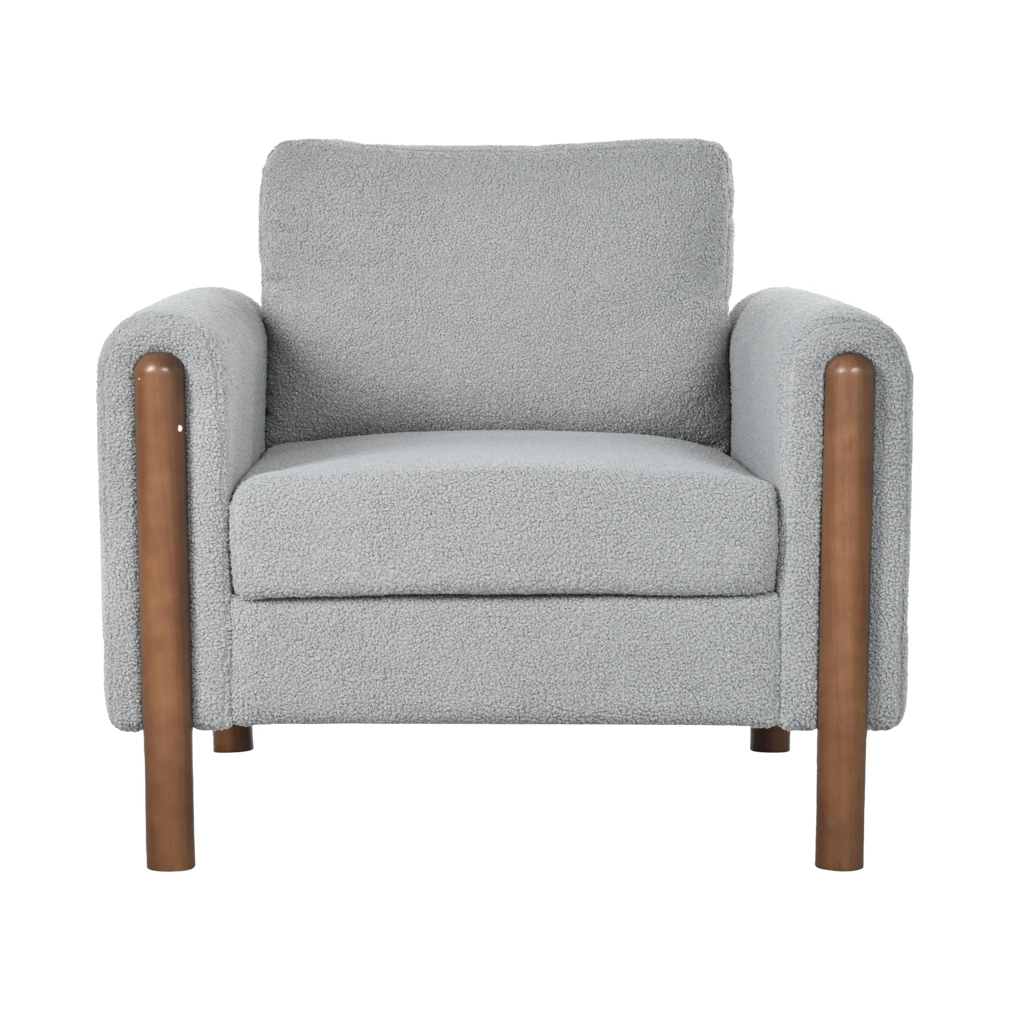 Upholstered Accent Chair with Curved Handrail & Walnut Legs