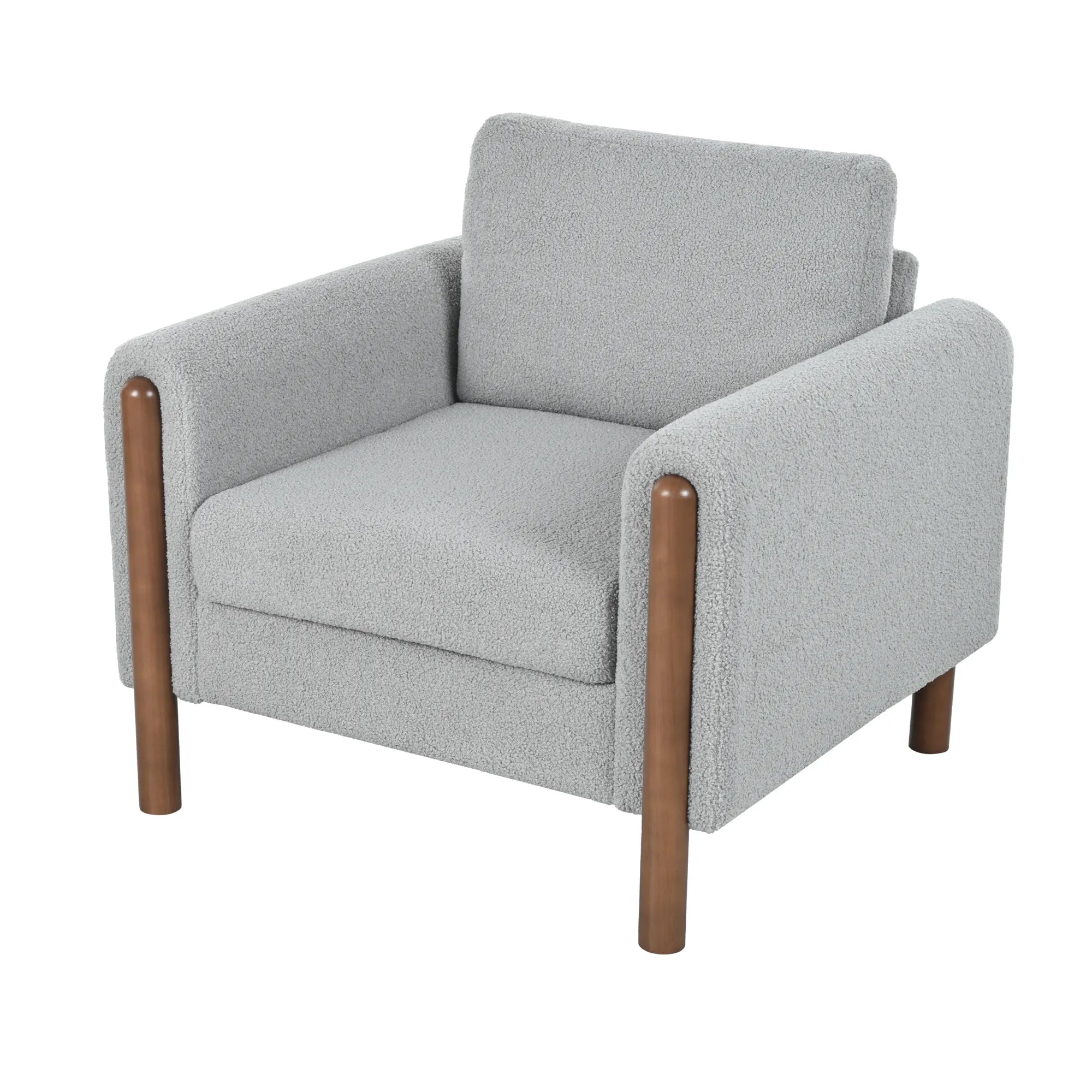 Upholstered Accent Chair with Curved Handrail & Walnut Legs