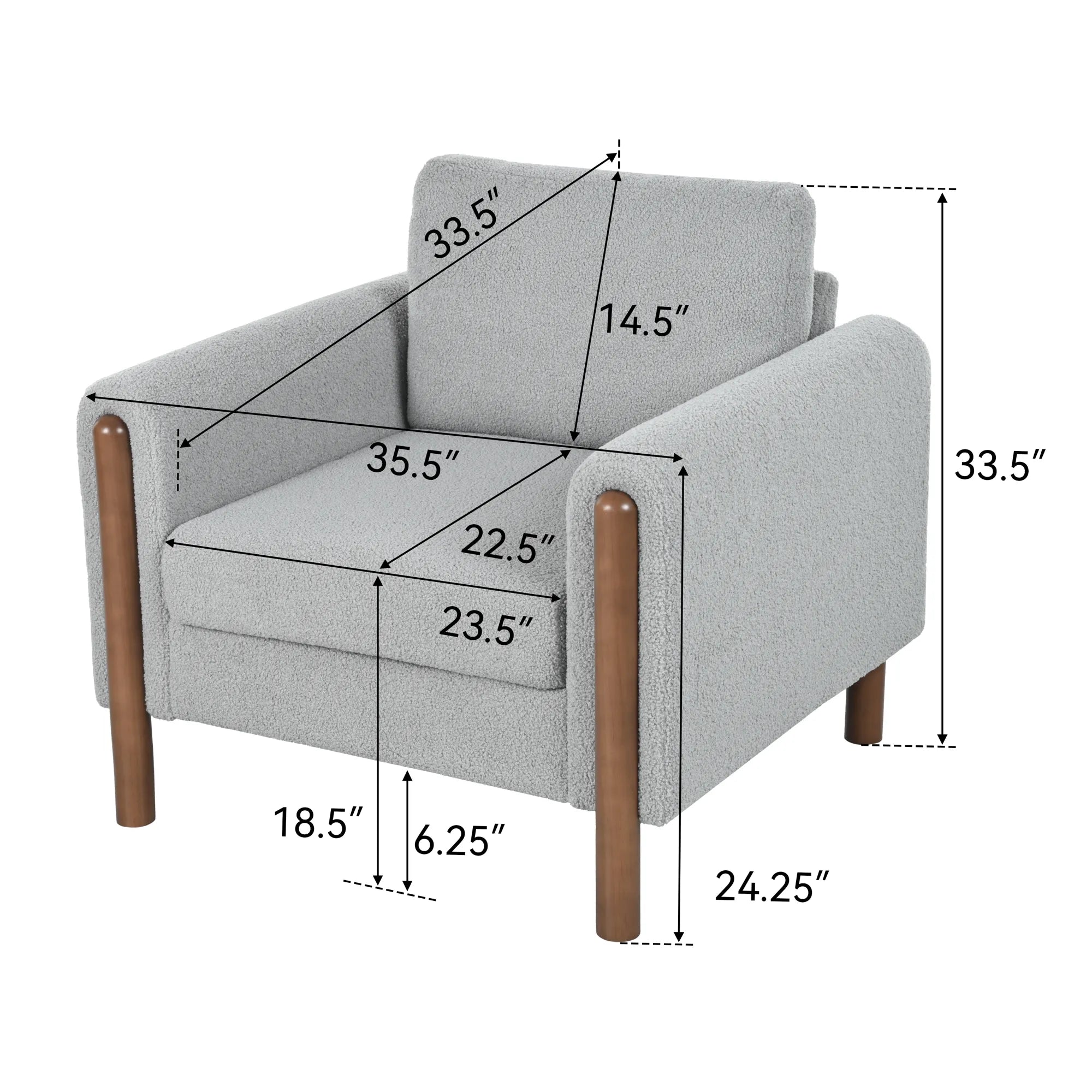 Upholstered Accent Chair with Curved Handrail & Walnut Legs