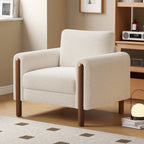 Upholstered Accent Chair with Curved Handrail & Walnut Legs