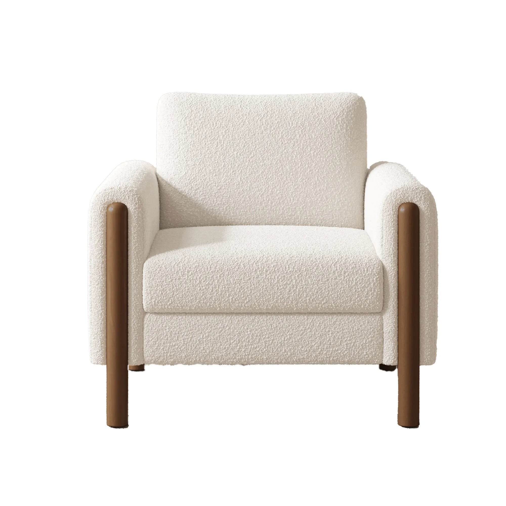 Upholstered Accent Chair with Curved Handrail & Walnut Legs