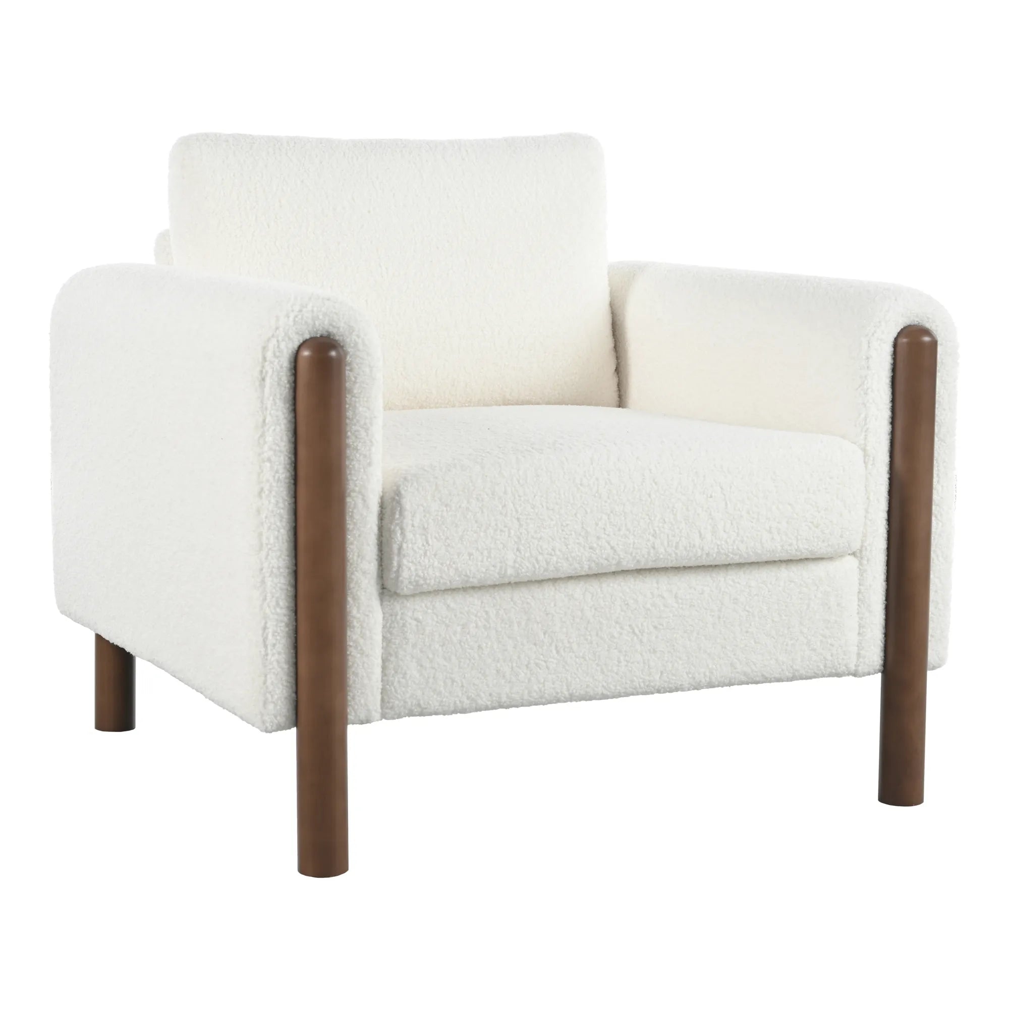 Upholstered Accent Chair with Curved Handrail & Walnut Legs