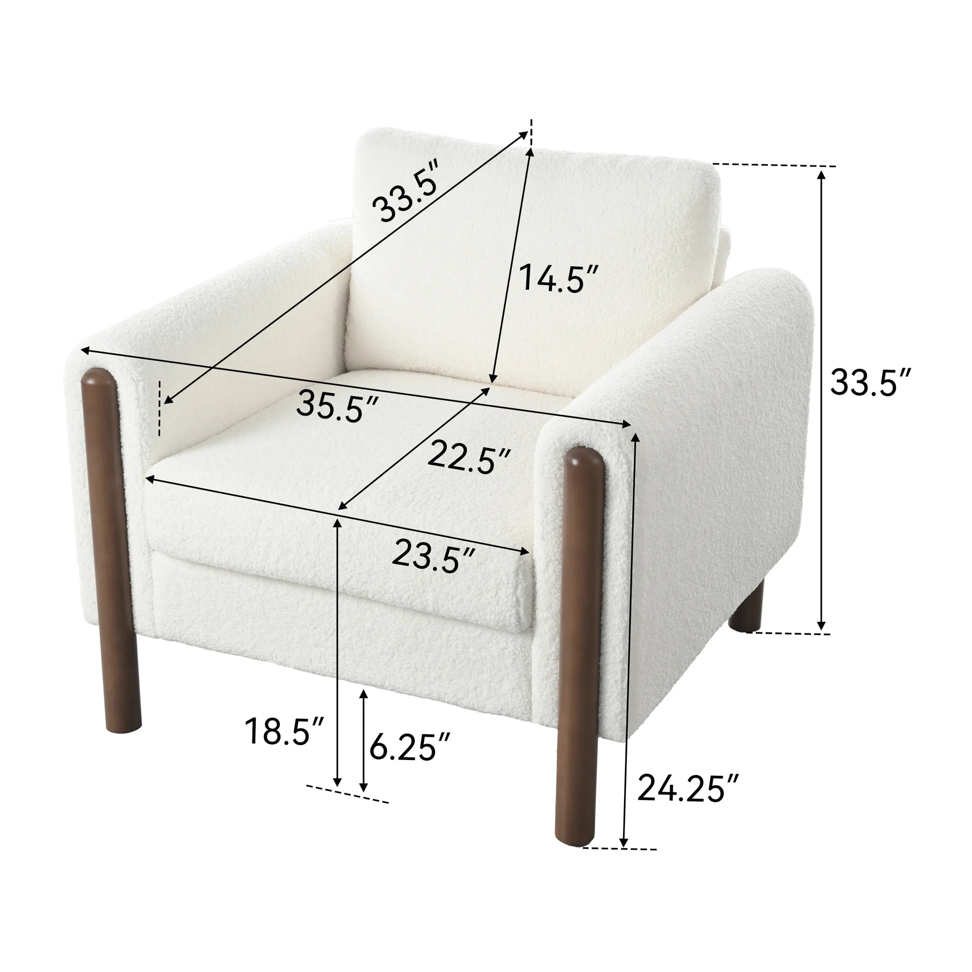 Upholstered Accent Chair with Curved Handrail & Walnut Legs