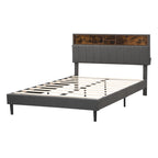 Upholstered Platform Bed Frame with Storage Headboard and USB Port