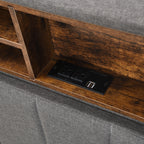 Upholstered Platform Bed Frame with Storage Headboard and USB Port