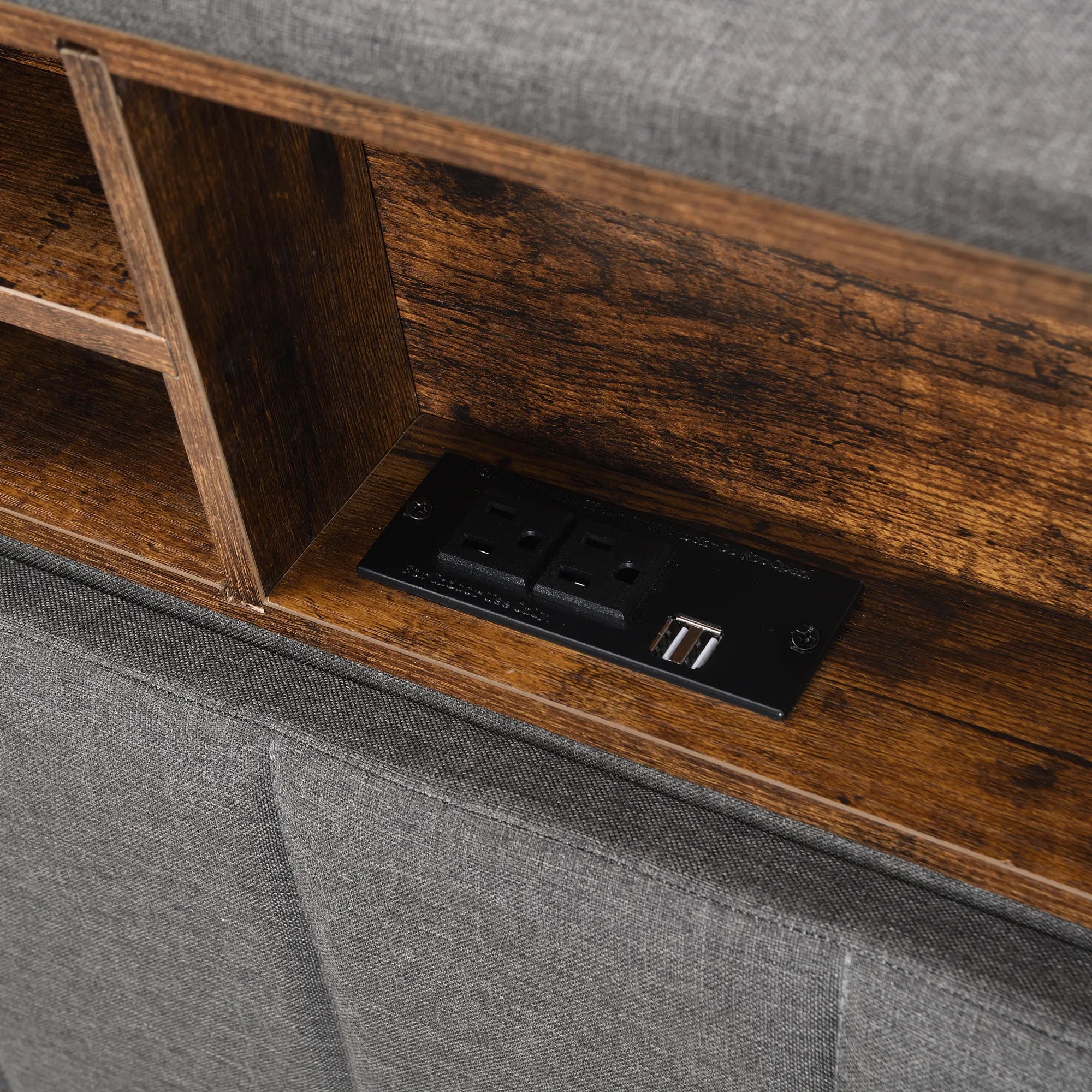 Upholstered Platform Bed Frame with Storage Headboard and USB Port