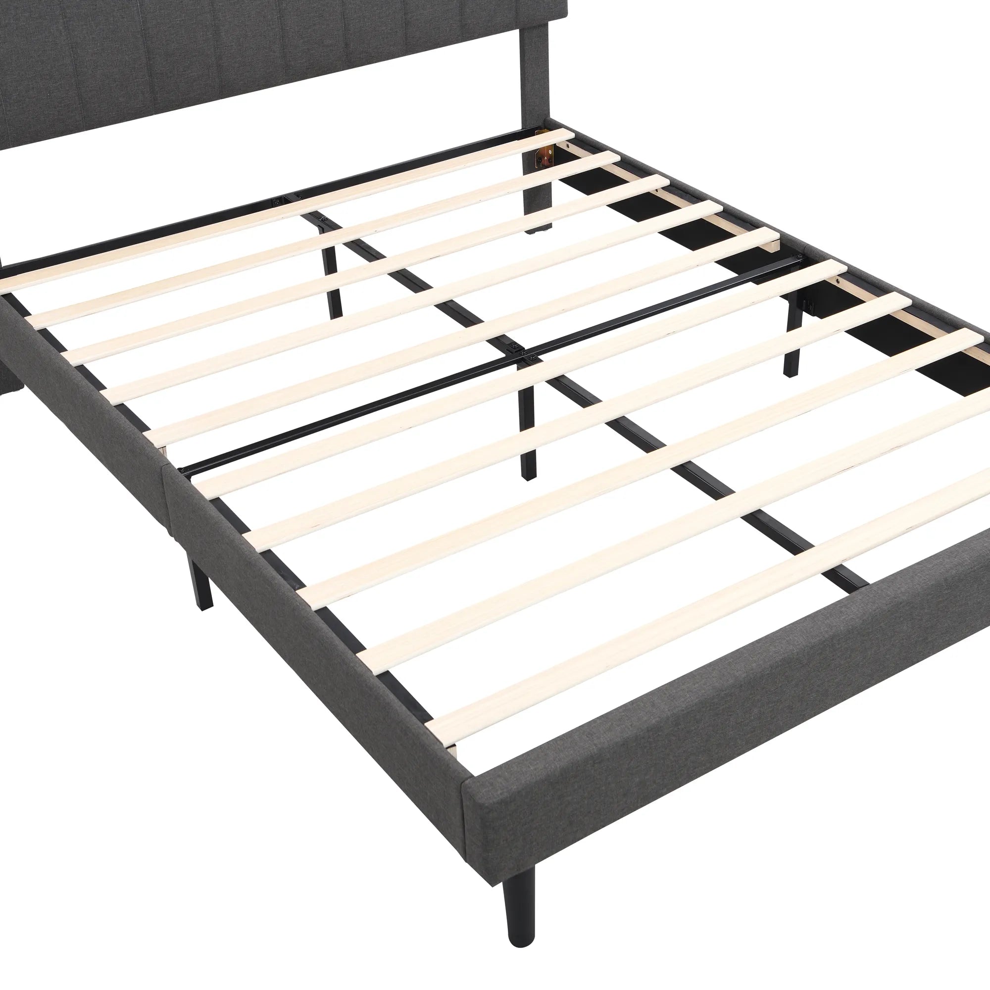 Upholstered Platform Bed Frame with Storage Headboard and USB Port