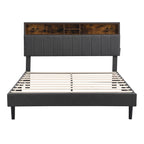 Upholstered Platform Bed Frame with Storage Headboard and USB Port