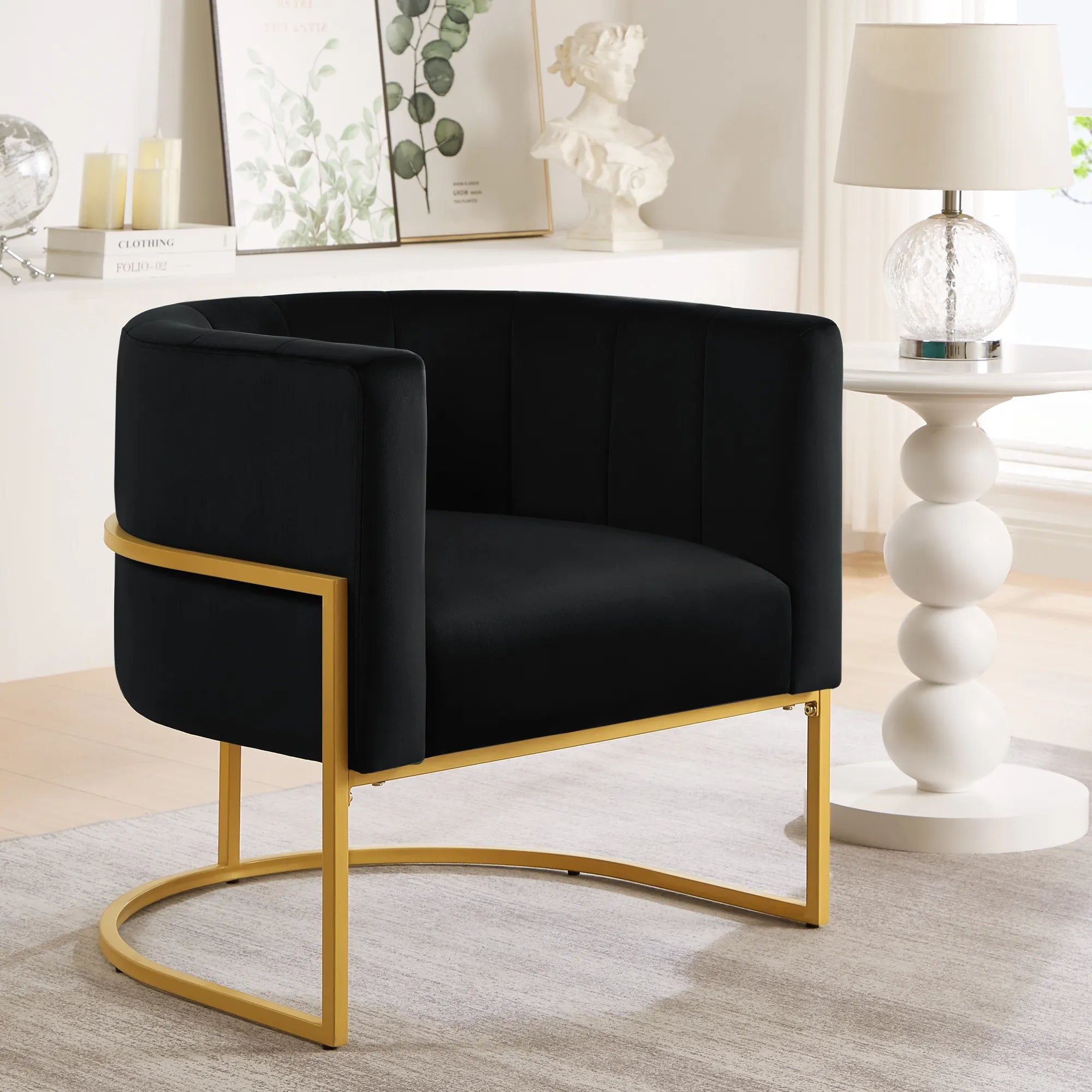 Upholstered Velvet Mid Century Modern Accent Chair with Curved Backrest