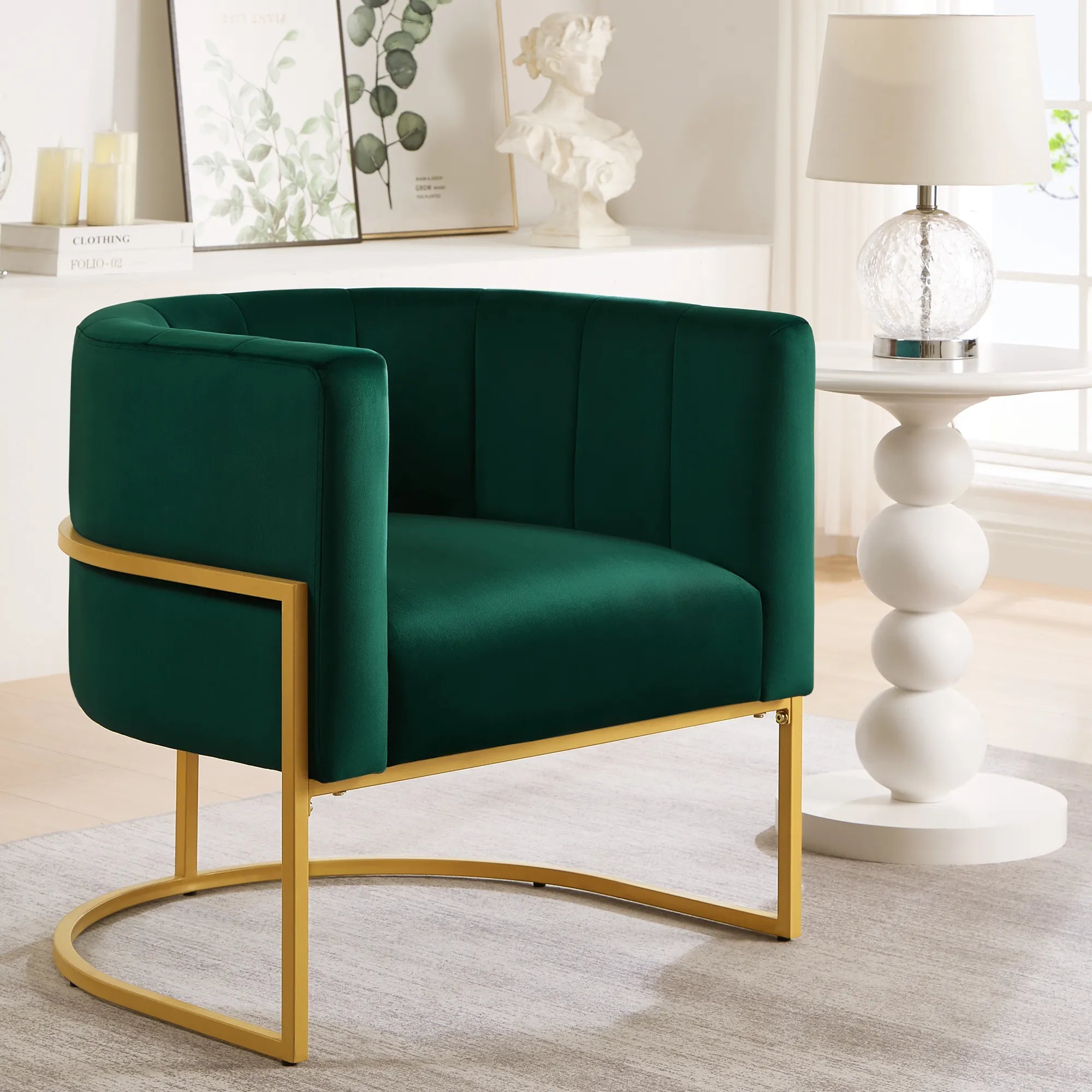 Upholstered Velvet Mid Century Modern Accent Chair with Curved Backrest