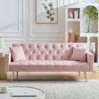 Velvet Cream Futon Convertible Folding Sleeper Sofa Bed