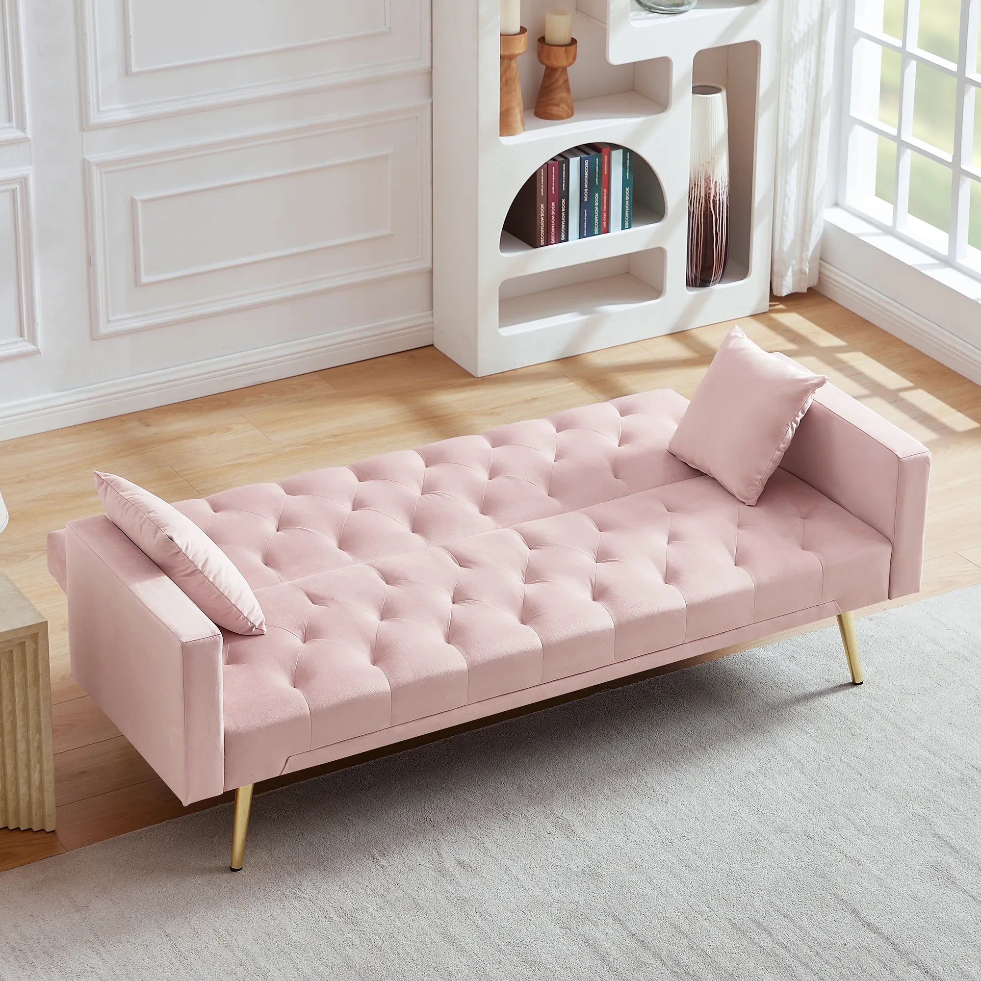 Velvet Cream Futon Convertible Folding Sleeper Sofa Bed