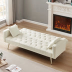Velvet Cream Futon Convertible Folding Sleeper Sofa Bed
