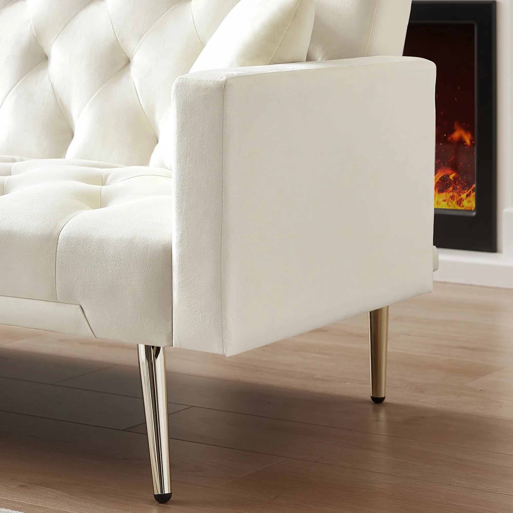 Velvet Cream Futon Convertible Folding Sleeper Sofa Bed