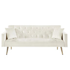 Velvet Cream Futon Convertible Folding Sleeper Sofa Bed