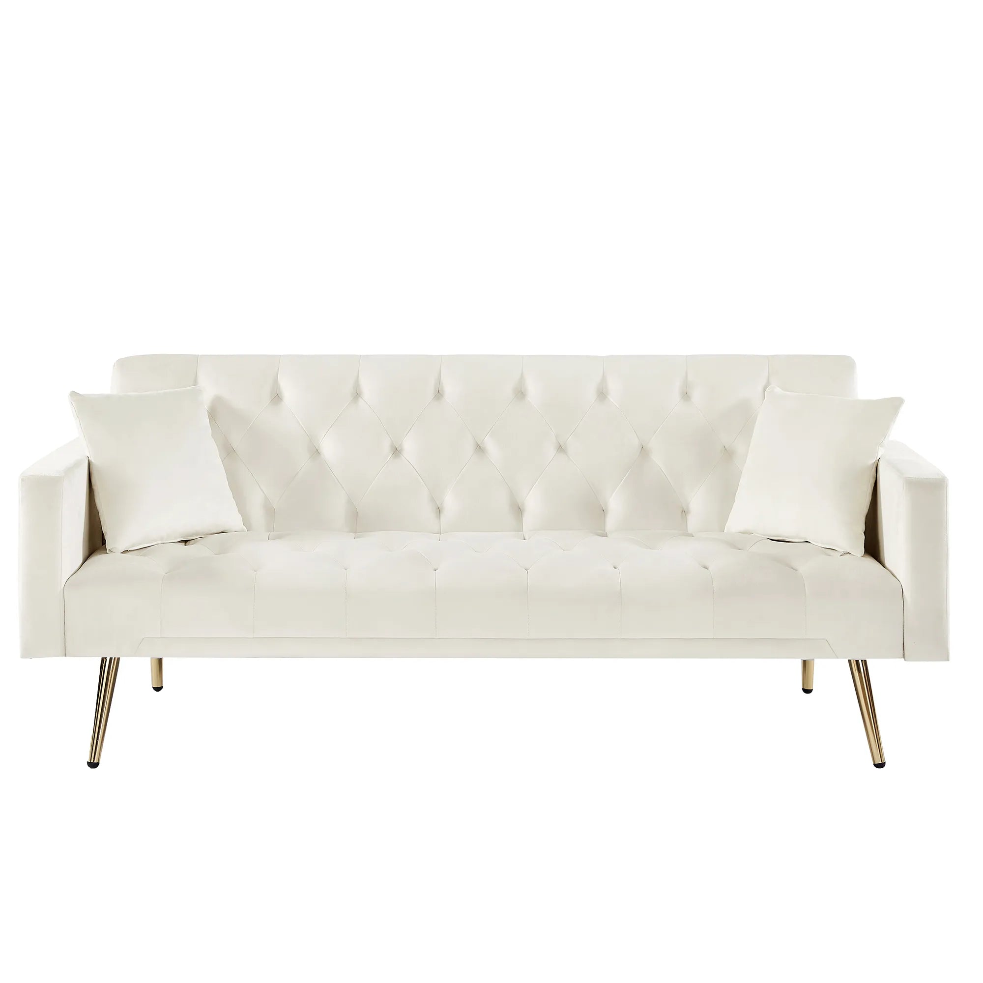 Velvet Cream Futon Convertible Folding Sleeper Sofa Bed
