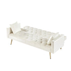Velvet Cream Futon Convertible Folding Sleeper Sofa Bed