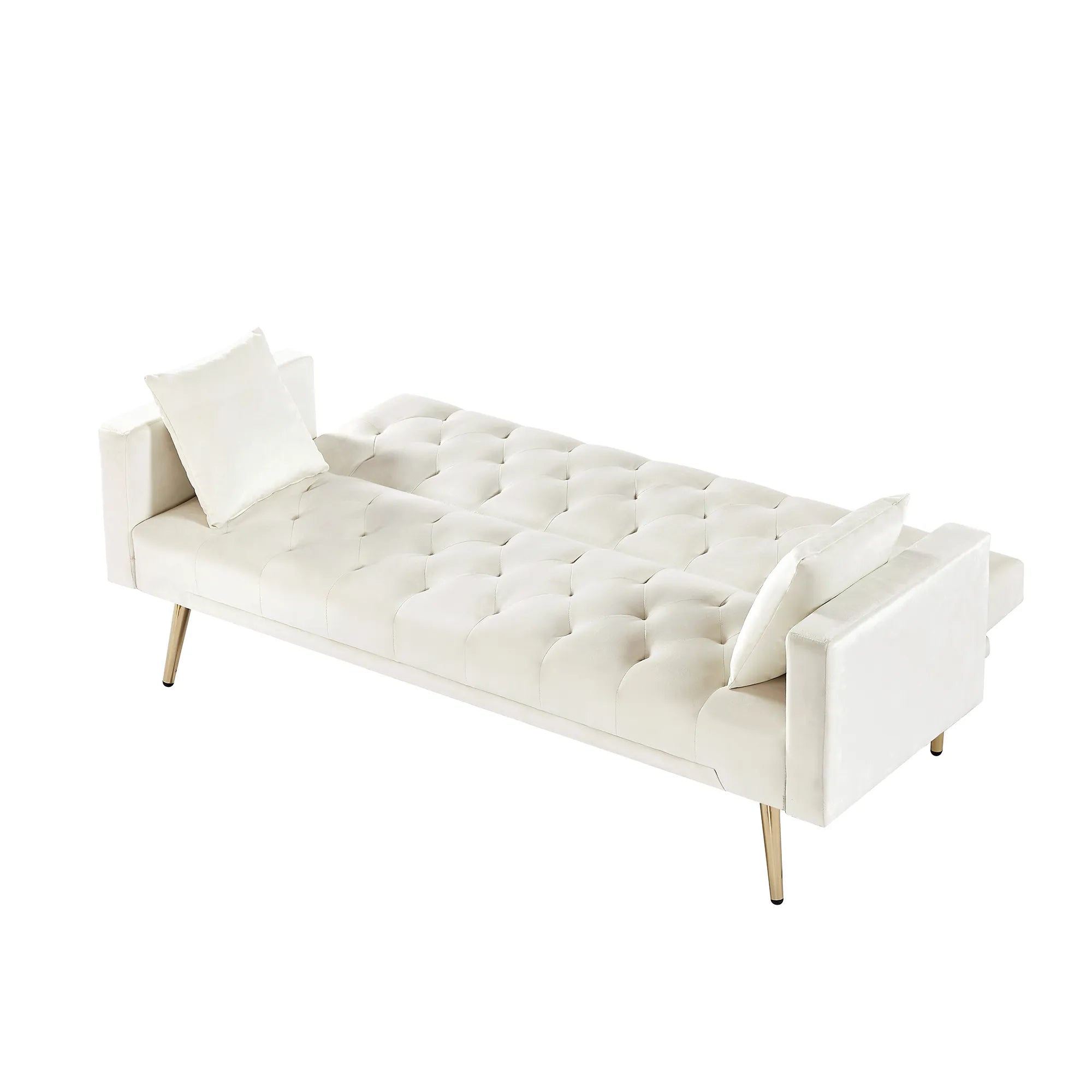 Velvet Cream Futon Convertible Folding Sleeper Sofa Bed