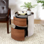 Modern Round Side Table with Double Storage