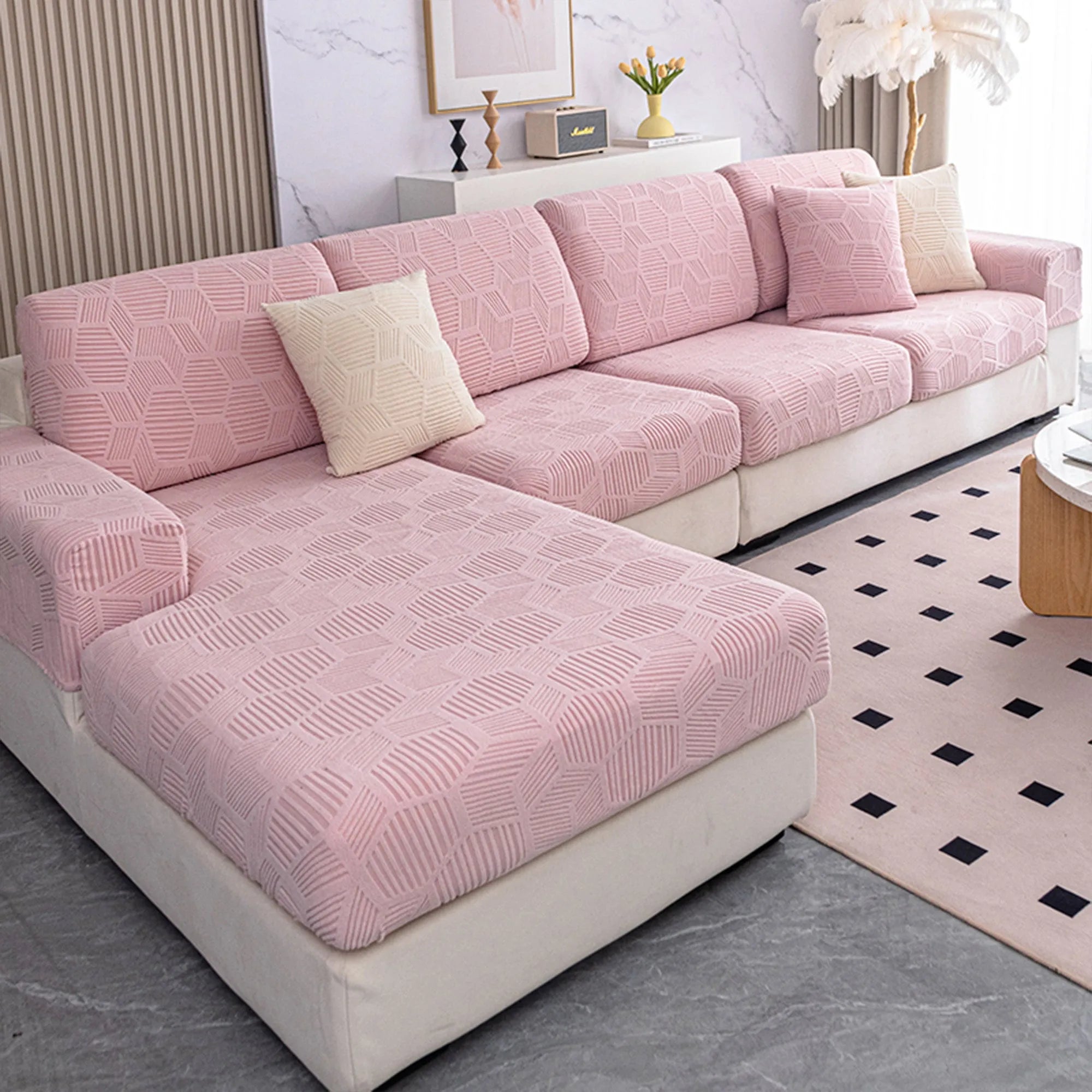 Water-Resistant Honeycomb Jacquard Stretch Sofa Cover, Pet-Proof Protection