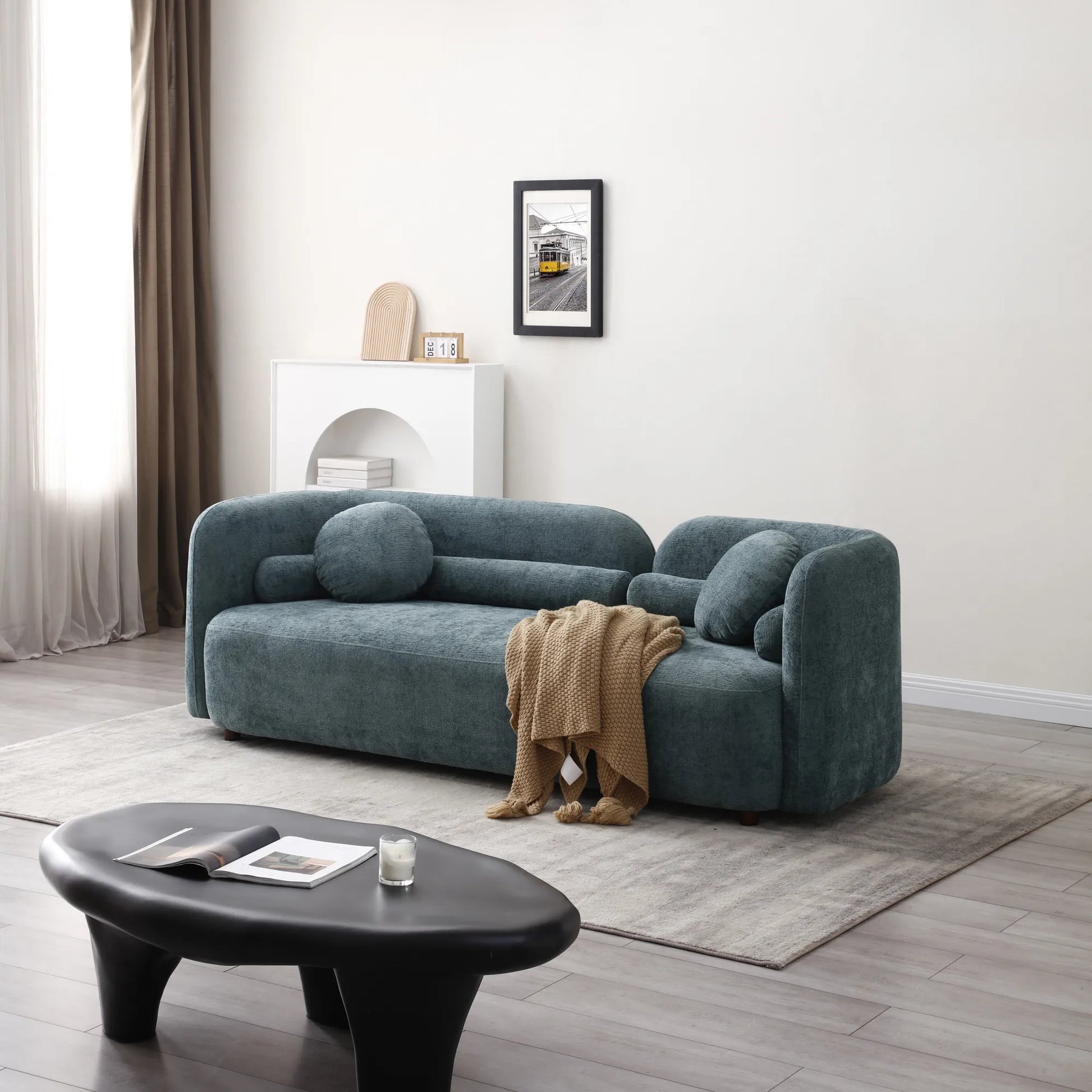 Modern Minimalist Sofa With Teddy Fabric