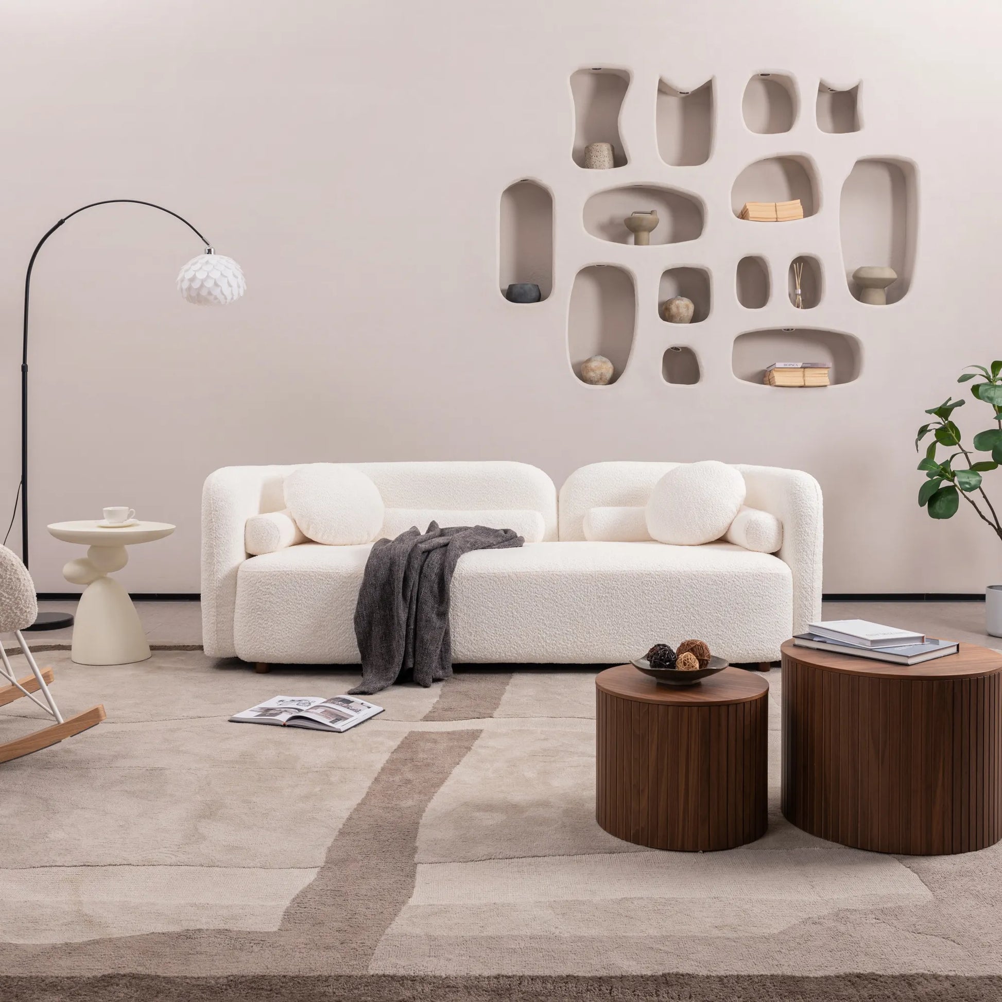 Modern Minimalist Sofa With Teddy Fabric