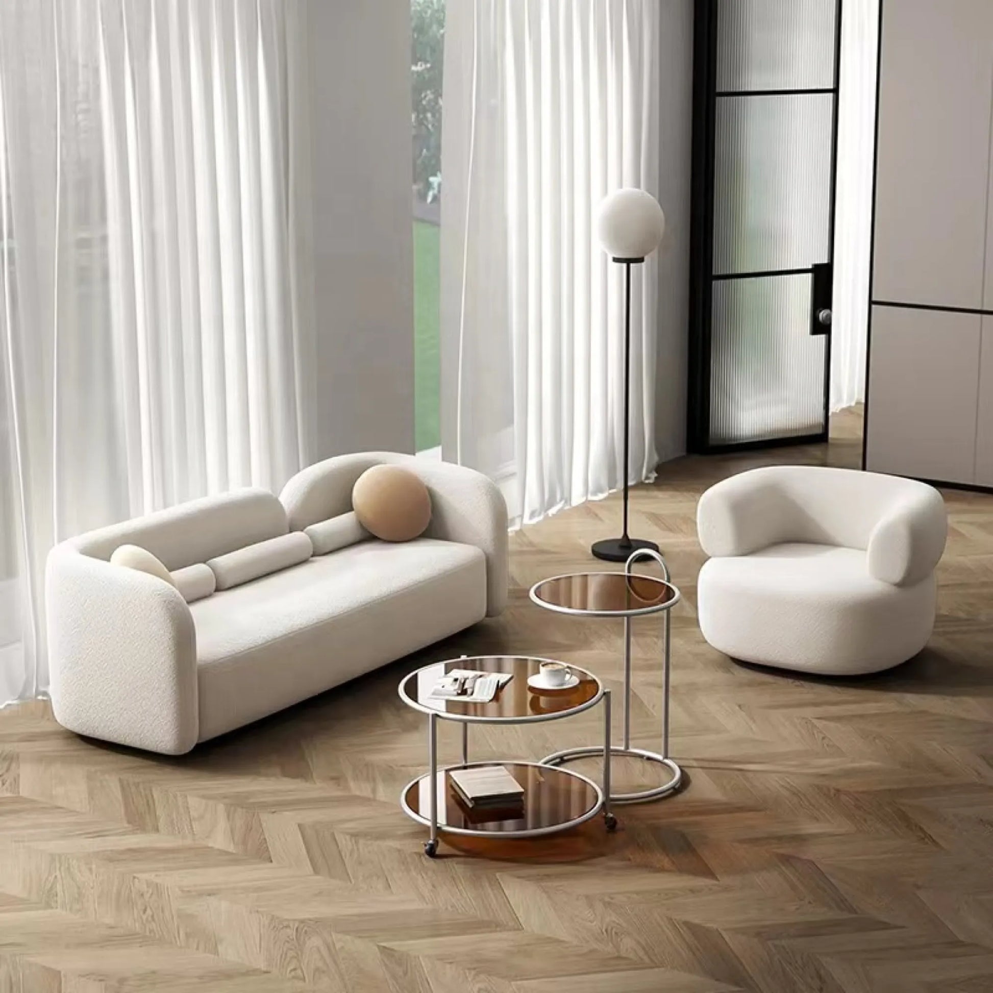 Modern Minimalist Sofa With Teddy Fabric