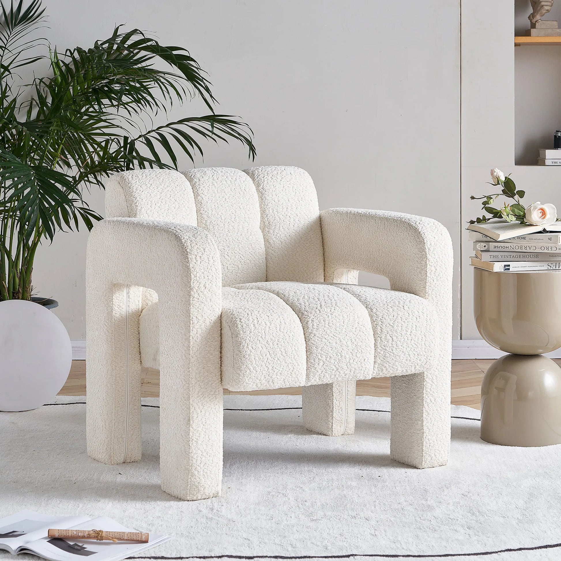 Wide Boucle Upholstered Modern Accent Chair