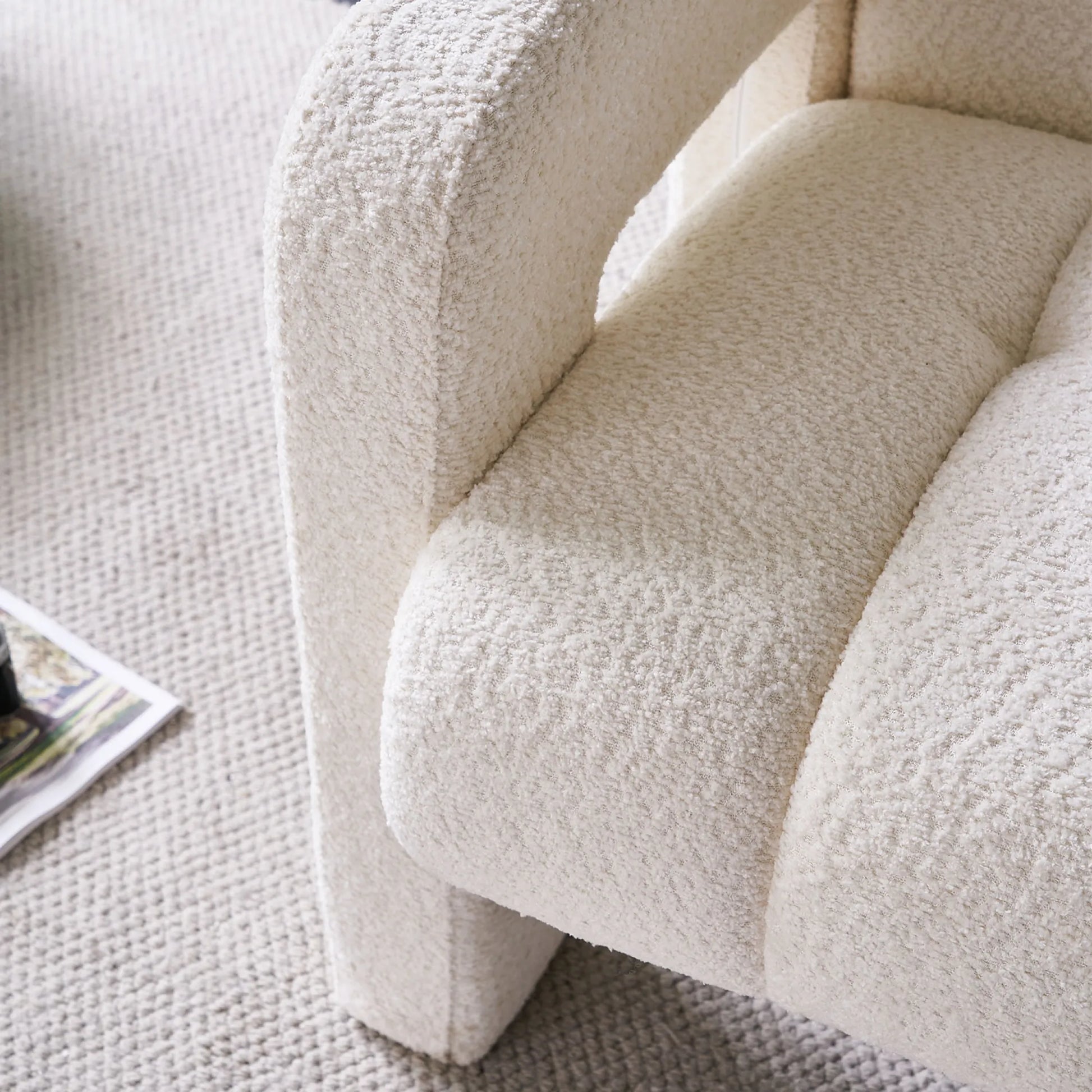 Wide Boucle Upholstered Modern Accent Chair