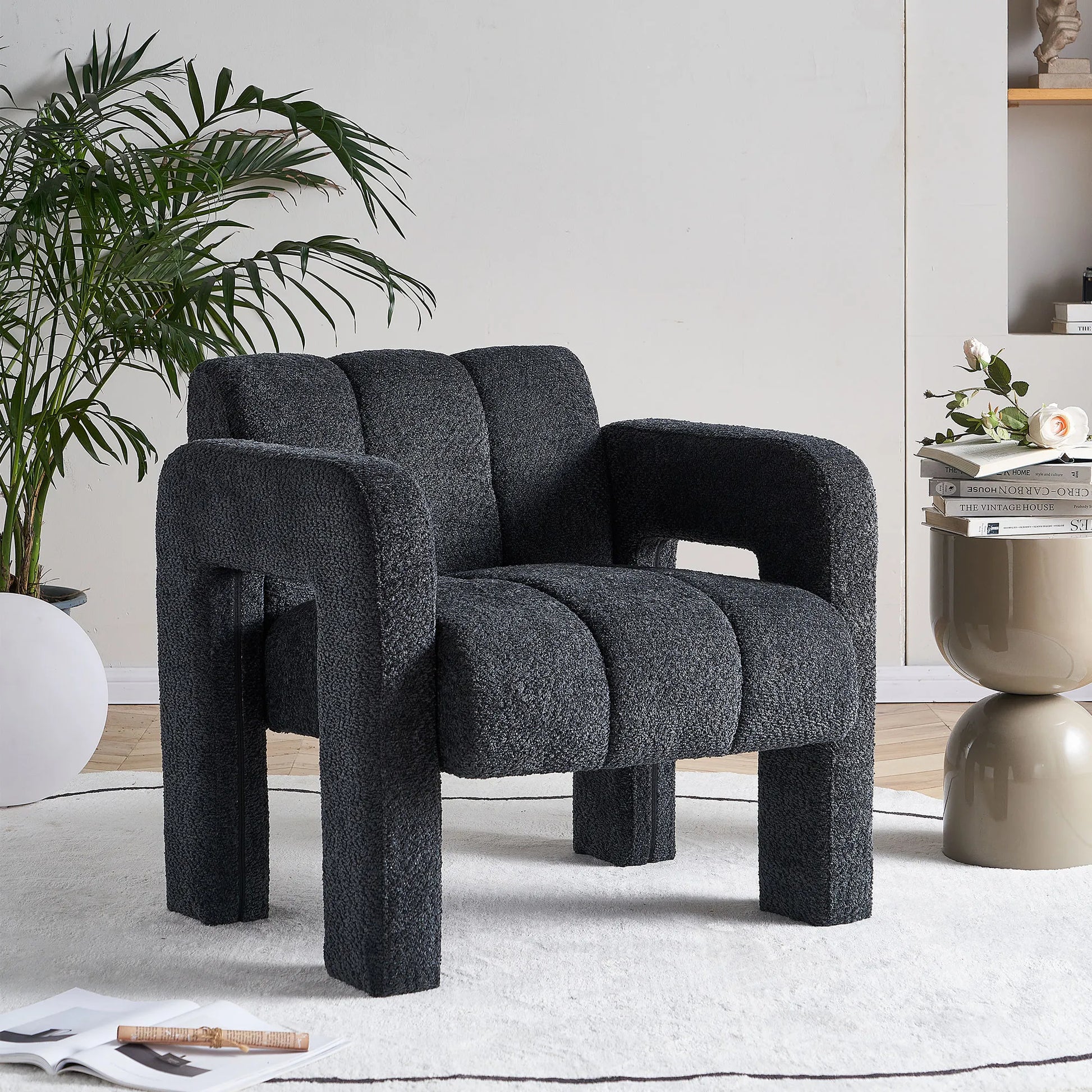 Wide Boucle Upholstered Modern Accent Chair