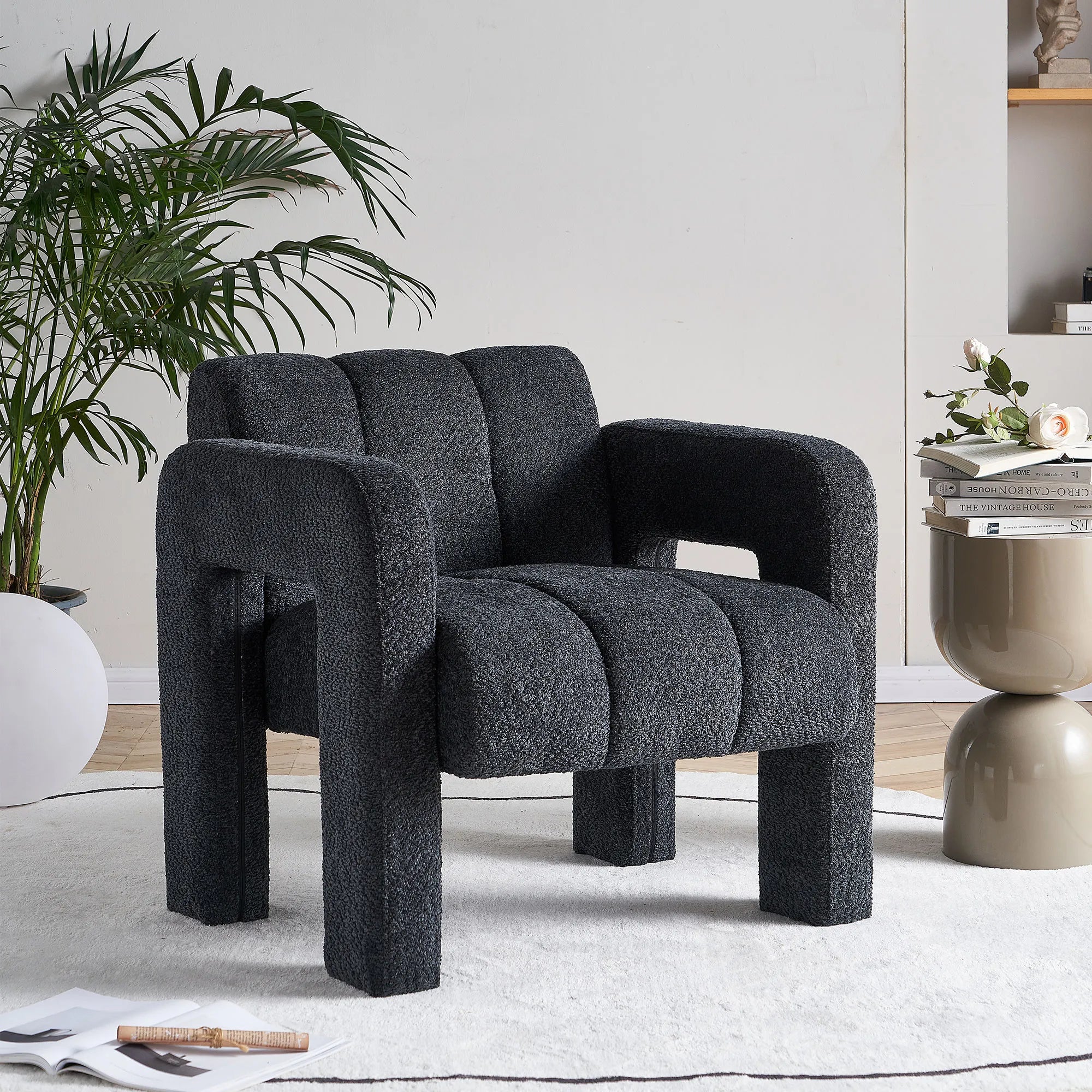 Wide Boucle Upholstered Modern Accent Chair