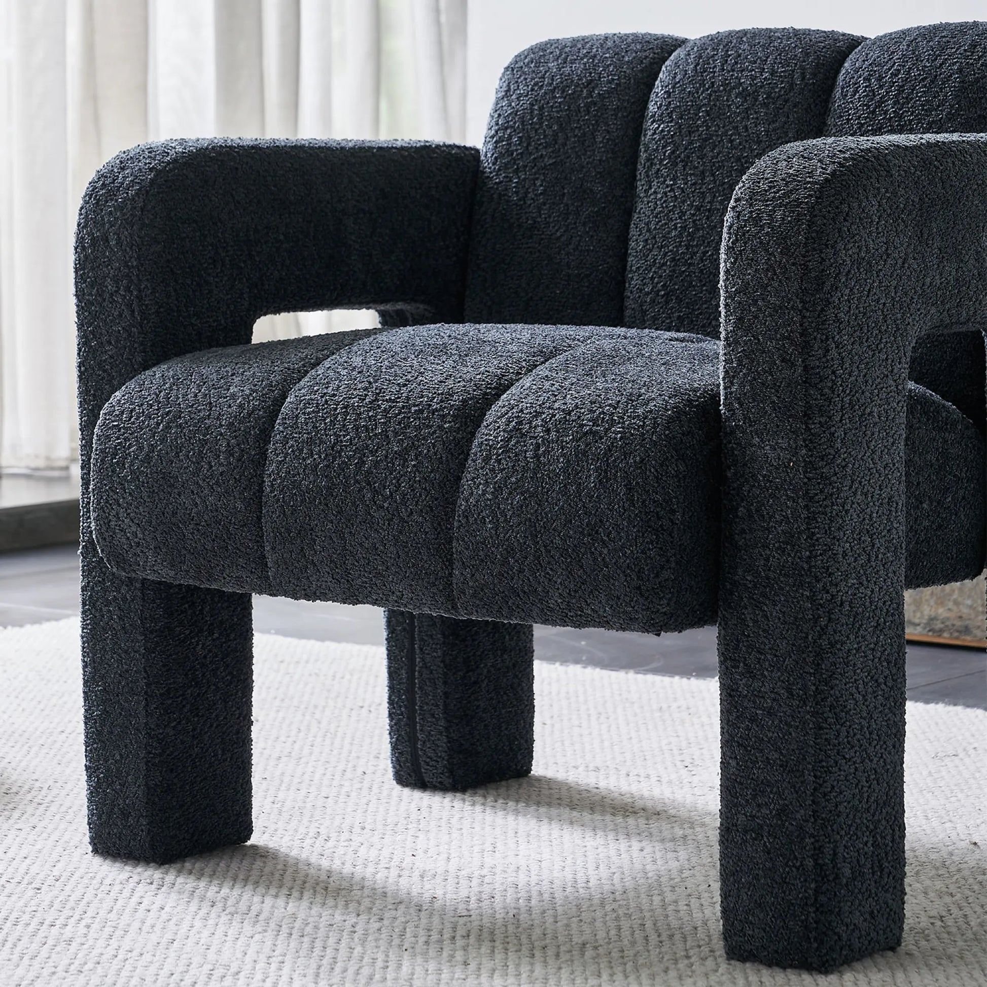 Wide Boucle Upholstered Modern Accent Chair