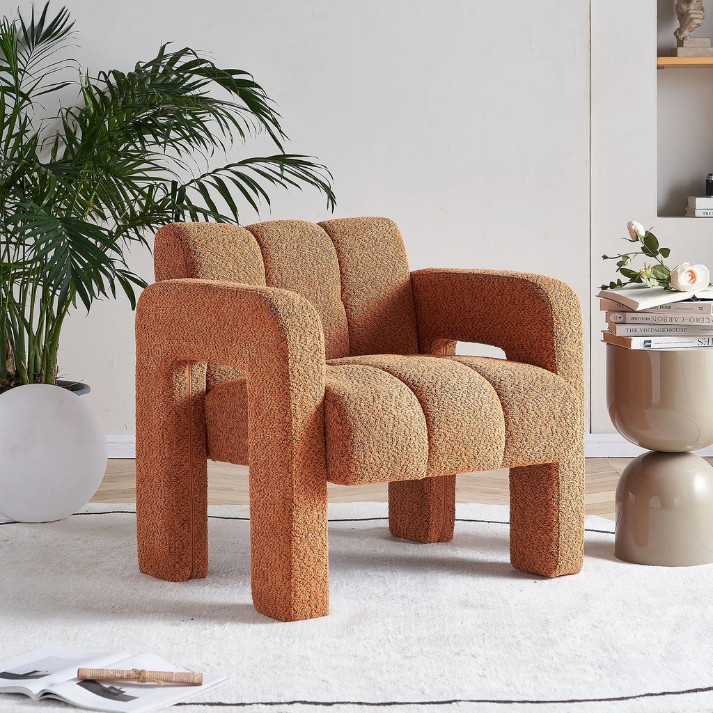 Wide Boucle Upholstered Modern Accent Chair