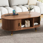 Wooden Oval Coffee Table with Tambour Door