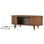 Wooden Oval Coffee Table with Tambour Door