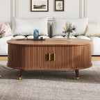 Wooden Oval Coffee Table with Tambour Door