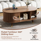 Wooden Oval Coffee Table with Tambour Door
