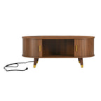 Wooden Oval Coffee Table with Tambour Door