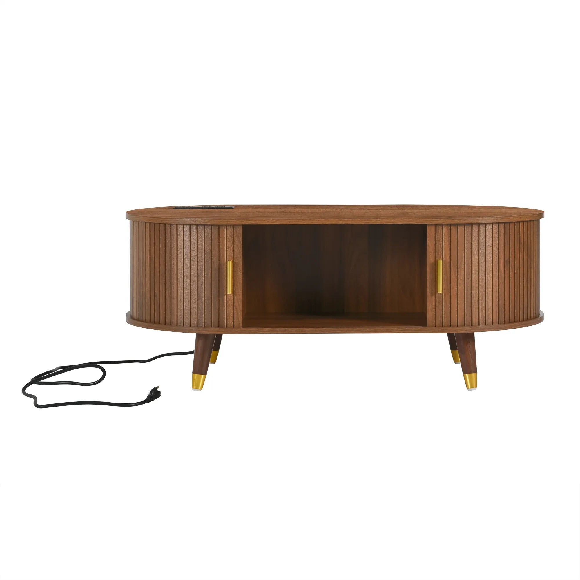 Wooden Oval Coffee Table with Tambour Door